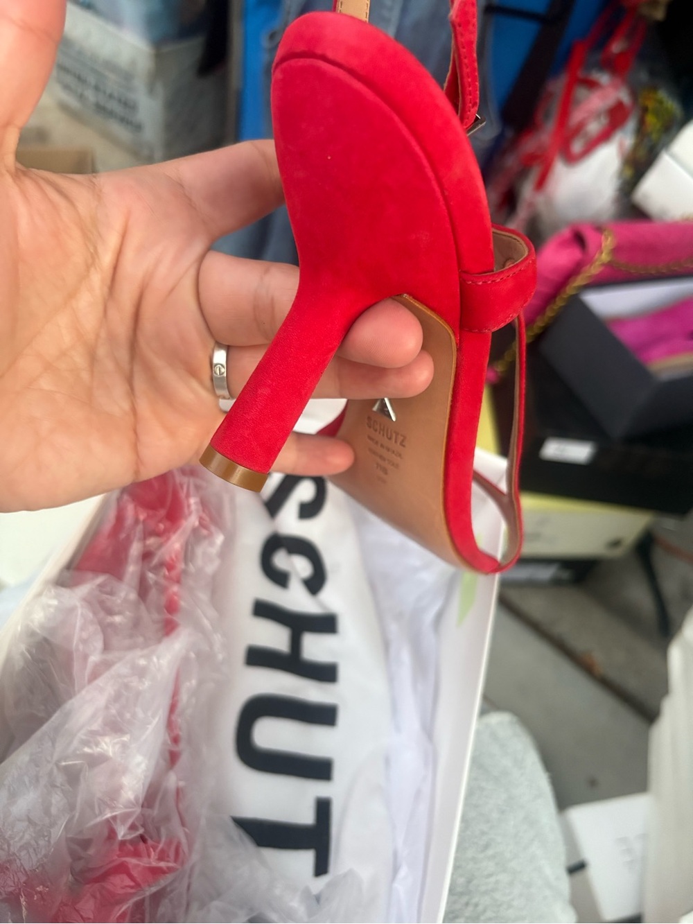 SCHUTZ Red Suede Slingback Pumps - Picture 2 of 8